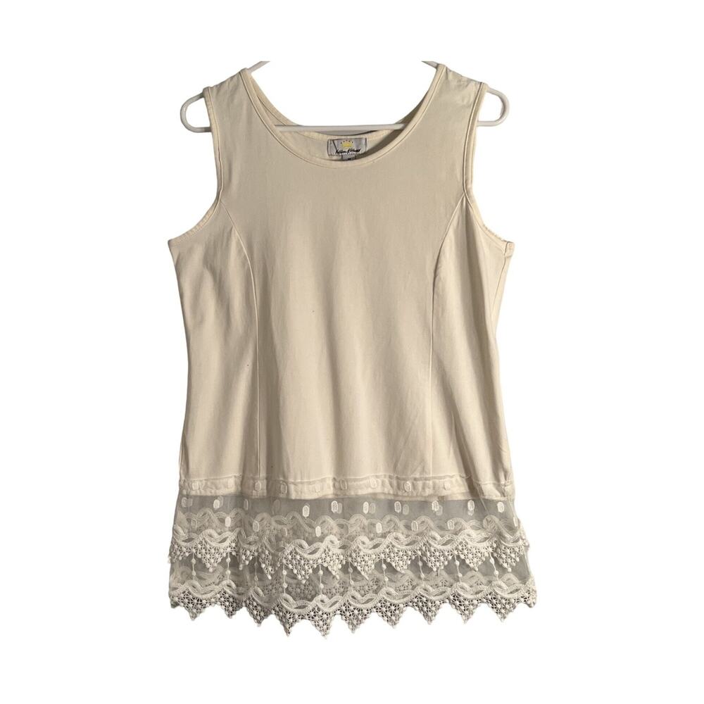 Kathleen Kirkwood Top Womens Size M White Sleeveless Lace Hem Feminine Boho Chic